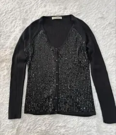 M-premier BLACK ブラックカーディガン スパンコール　ビーズ　36