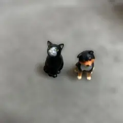ガチャガチャ　首をかしげる犬　黒い猫