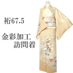 訪問着 着物 袷 手染 金銀彩加工 菊 梅 裄67.5 Ｌ 新古品 sn1704