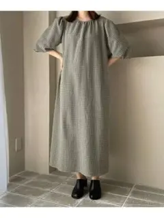 LOWRYS FARM チェックバルーンスリーブワンピース
