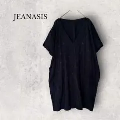 ジーナシス JEANASIS Vネック刺繍チュニックワンピース F ネイビー
