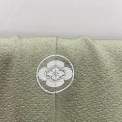 BY5444 薄灰緑　色無地　着物　正絹　おしゃれ着　木瓜紋