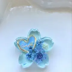 【再販✖️】レジン　ヘアゴム　桜モチーフ　ハート　ブルー◡̈♥︎