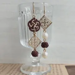 ☆再販☆ 水引＊彩紋 【焦茶】　梅結び/ピアス/イヤリング