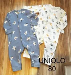UNIQLO 犬柄ロンパース 80 前開き　ボタン　カバーオール　ユニクロ　2枚