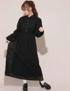 黒 レース 長袖ワンピースのサムネイル