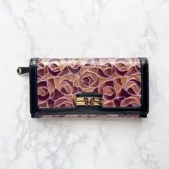 未使用 ANNA SUI アナスイ 三つ折り財布 ドルチェ がま口 エナメル 花