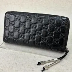 美品　GUCCI　グッチ　財布　GG柄　グッチシマ　レザー　ブラック　長財布