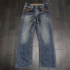 EDWIN XVS デニム Y2K レザーデザイン USED加工 32 - メルカリ