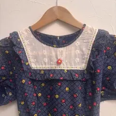 花柄ネイビー半袖ロングワンピース　昭和レトロ　衣装　ドレス