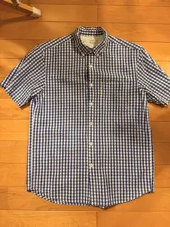 無印良品 メンズ 半袖シャツ Lサイズ ギンガムチェック 青 白 ボタンダウンのサムネイル