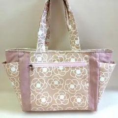 カメリア柄　ハンドメイド　　　　　　サイドポケットトートバッグ♡