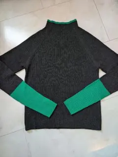 【美品】しまむら　Rose farm 袖配色リブニット　ハイネック　Lサイズ