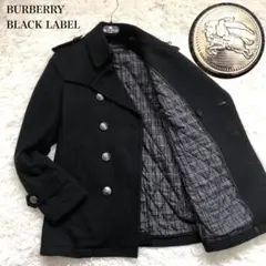 美品✨バーバリー ブラックレーベル ナポレオンコート カシミヤ混 ロゴボタン 黒 小栗旬着バーバリーブラックレーベル希少 銀ボタン羊毛