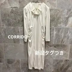 ヴィンテージ風 パーティードレス 白 サテン ギャザー 結婚式 発表会　タグ付き