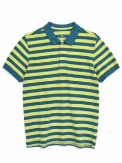 GAP ポロシャツ M 水色×イエロー ボーダー 鹿の子 半袖　汚れ有りのサムネイル