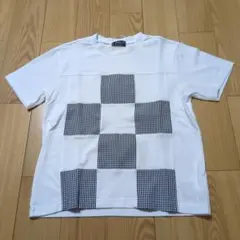 新品☆コムサイズム　白　ギンガムチェック使い パッチワーク半袖Tシャツ130㎝