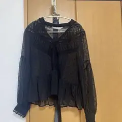 オケージョン　ドットシアーブラウス　黒　ZARA