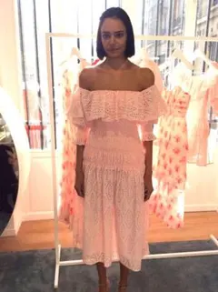 セルフポートレイト ンピース オフショルダー ピンク UK8 Broderieのサムネイル