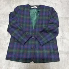 VINTAGE チェック ノーカラージャケット M ノーコイム