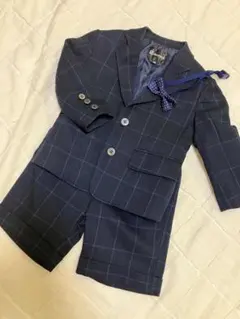 ネイビー チェック柄 スーツ 100cm 蝶ネクタイ付き