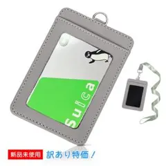 【訳あり】新品未使用 定期入れ パスケース ストラップ付き 両面 アッシュグレー