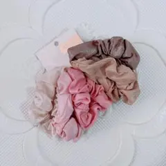 【kit.sch】シルク風ヘアシュシュメタリックカラー 5個セット