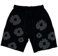 DENIM TEARS デニムティアーズ Sサイズ 花柄ショートパンツ ブラック DENIM TEARS / デニムティアーズ コットン リース デニム
