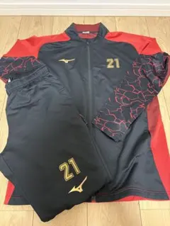 矢板中央サッカー部 Mizuno ジャージ上下 XLサイズ 黒/赤 21番