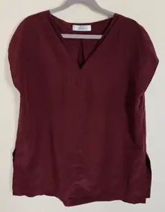 Noble バーガンディ Vネック フレンチスリーブブラウス　Tシャツ　ノーブルのサムネイル