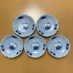 大相撲　四股名入り 青い模様の皿5枚セット