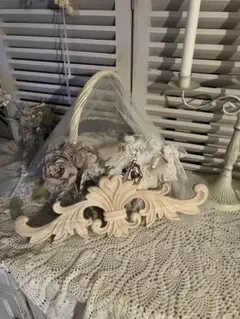 限定品※フランスアンティーク イニシャル刺繍 レース ウッドレリーフ