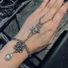 【ハンドアクセサリー 】 蝶 フィンガーブレスレット シルバー パール チェーン