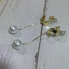 【匿名配送✨新品】ピアス　パール　ラインストーン　s925　チェーン　ゆれる