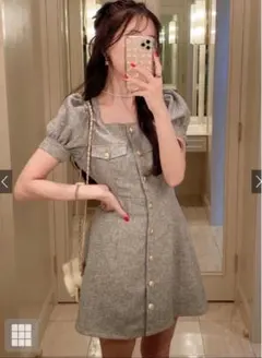 GRL ツイードスクエアネックフレアミニワンピース[tg647]