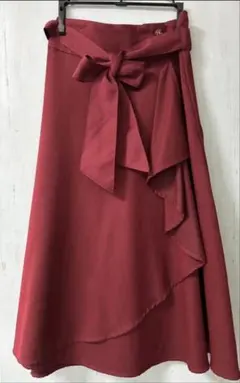 【INGNI】リボン付き 膝丈フレアスカート バーガンディ