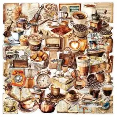 【T67】シール 52枚 PETステッカー レトロ 喫茶 カフェ コラージュ素材