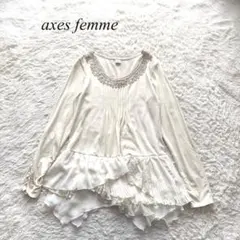 H7【アクシーズファム】切り替えカットソー　チュニック　フリル　レース　M