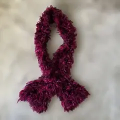 ハンドメイド　細いマフラー　ファー　ヴィヴィッドピンク