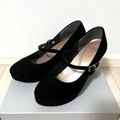 【値下げ】黒 ベルベット ストラップシューズ L
