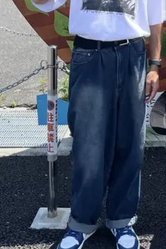 【MONO-MART】ヴィンテージライクオーバーダイワイドデニムパンツ