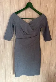 【9886】ROYAL PARTY グレー Vネック 五分袖 タイトワンピース