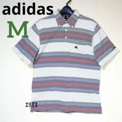 アディダス adidas　ポロシャツ　綿100%　しましま　胸ポケット 黄ばみ有のサムネイル