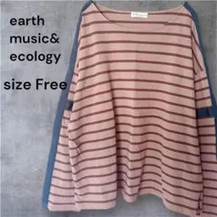 アースミュージック＆エコロジー サイドライン ボーダーカットソー 茶 F