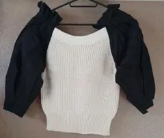 ZARAアイボリーとブラックのニットトップス