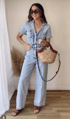 ZARA　Z1975 ショートスリーブ デニム ジャンプスーツ　Sサイズ