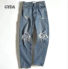 GYDA vintage Wダメージペグトップデニムパンツ　ダメージデニム