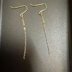 K10 ゴールドシルバー ロングチェーンピアス