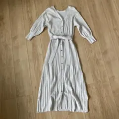 ベージュ ニットロングワンピース 七分袖 GU