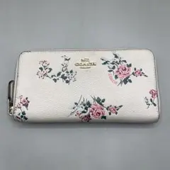 美品✨️コーチ 長財布 ラウンドファスナー 花柄 フローラル レザー ベージュ